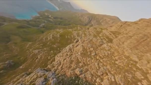 Beautiful Spectacular Long Aerial Shot Approaching Mountain Flying Coast Cape — Stock Video