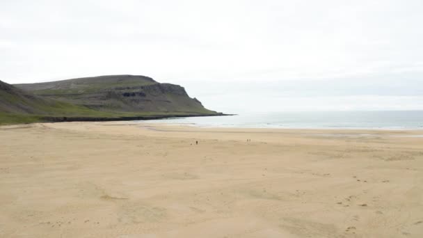 Vue Distance Des Touristes Marchant Sur Sable Plage Île Orbite — Video