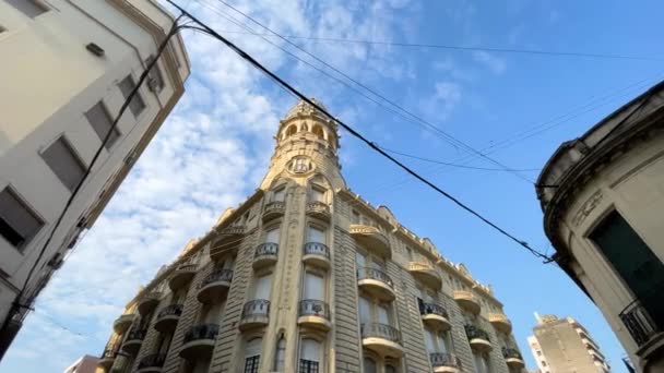 Rosario Argentina Imagens Horizonte Cidade Edifícios Arquitetura Percorrem Centro Gimbal — Vídeo de Stock
