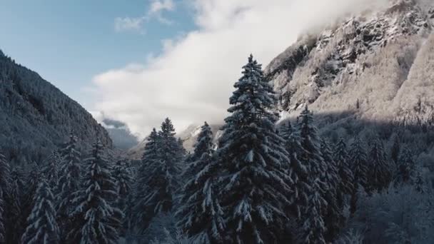 Luchtfoto Van Cirque Fer Cheval Bedekt Met Sneeuw Tijdens Een — Stockvideo