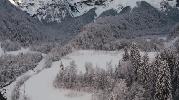 Letecký Pohled Cirque Fer Cheval Chladné Zimě Pokrytý Sněhem Letící — Stock video