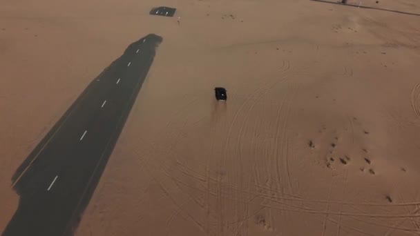 Slow Motion Fpv Drone Clip Road Car Desert — Stock Video