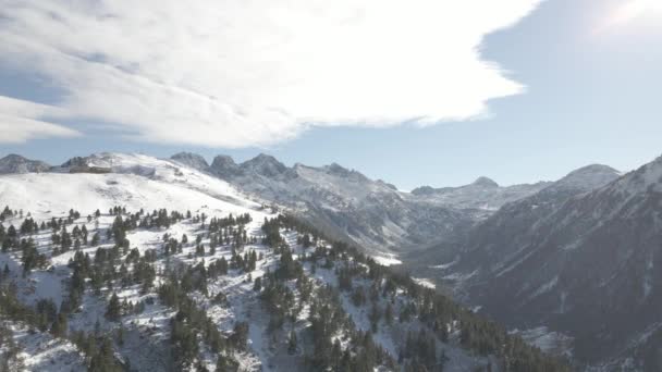 雪のピレネー山脈からの空中パノラマ — ストック動画