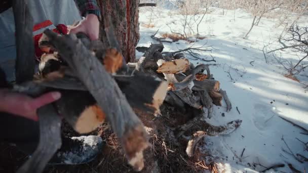Brennholz Für Ein Feuer Stapeln — Stockvideo