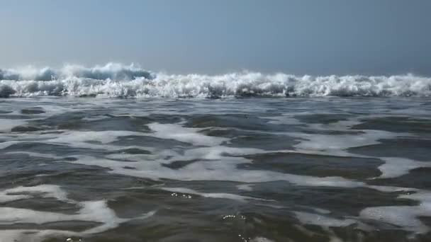 Ocean Waves Foam Slow Motion Closeup Low View — Stock Video