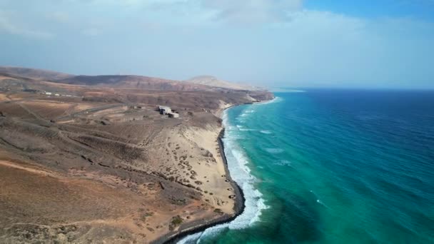 Flygfoto Över Kusten Fuerteventura Kanarieöarna — Stockvideo