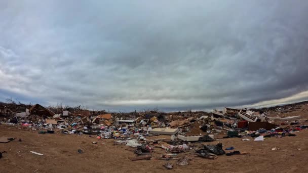 Trash Illegally Dumped Mojave Desert Destroying Environment Static Wide Angle — Stock Video