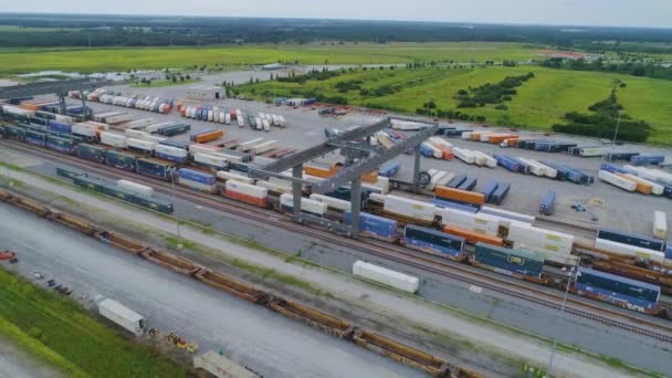 Drone Video Trenes Camiones Csx Intermodal Train Yard Winter Haven — Vídeos de Stock
