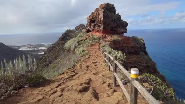 Spanya Kanarya Adaları Tenerife Deki Yürüyüş Yolundan Okyanus Manzarası — Stok video
