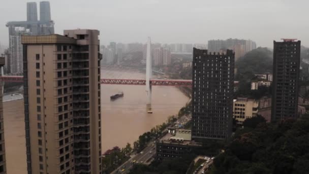 Kabelbil Som Flyger Över Floden Yangtze Chongqing Kina — Stockvideo