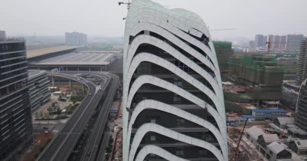 Výstavba Vysokých Věžových Bloků Čínském Městě — Stock video