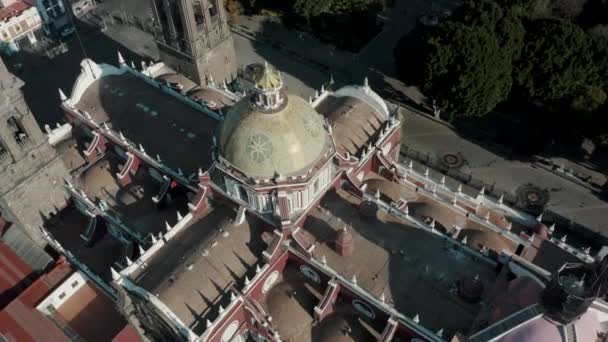 Aerial Tilt Shot Famous Roman Catholic Church Puebla Cathedral Mexico — Stock Video