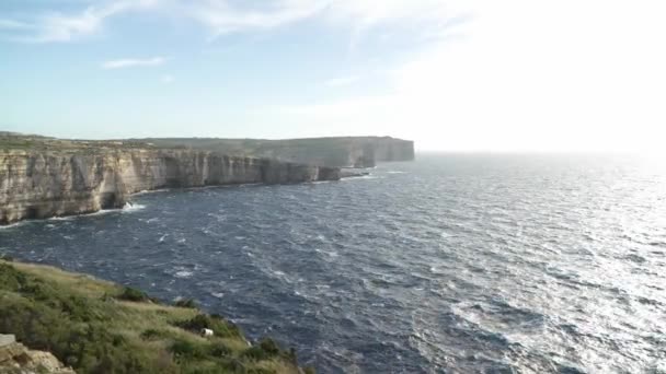 Majestic Blue Mediterranean Sea Waving Bay Azure Window Gozo Island — Stock video