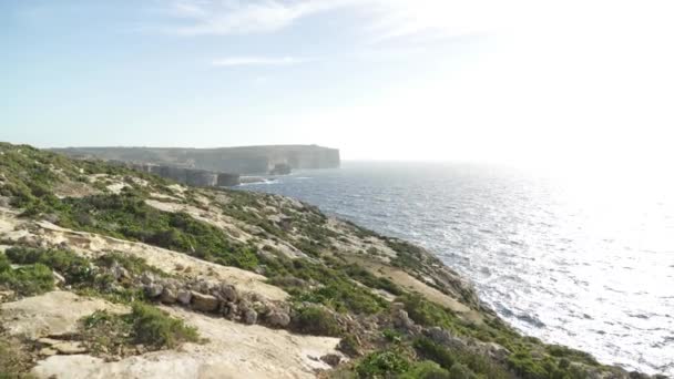 Perto Costa Mar Mediterrâneo Flo Azure Window Region Malta — Vídeo de Stock