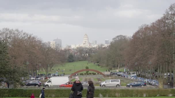 Igazságügyi Palota Brüsszel Belgium Statikus Kilátás Vorsti Dudenparkból — Stock videók