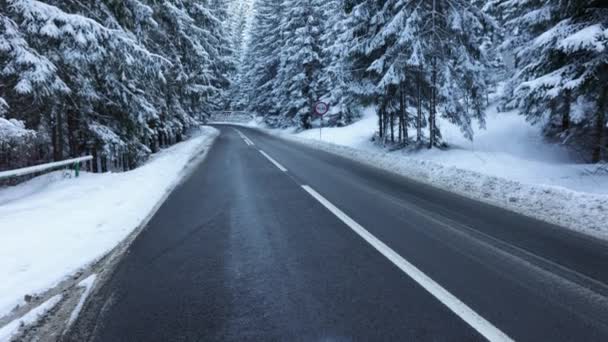 Road Winter Scenery Luta Upp Skott — Stockvideo
