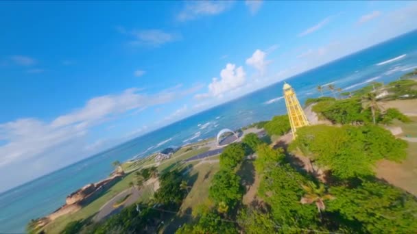 Uitzicht Haven Vuurtoren Buurt Van Anfiteatro Puerto Plata Aan Caribische — Stockvideo