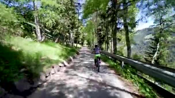 Pov Kamerafahrt Von Mountainbiker Bei Sonnigem Tag Den Alpen — Stockvideo