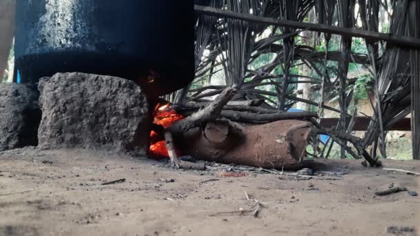 Tipik Bir Güney Hint Odun Fırını Sahnesi Yakınlaştır Düşük Pov — Stok video
