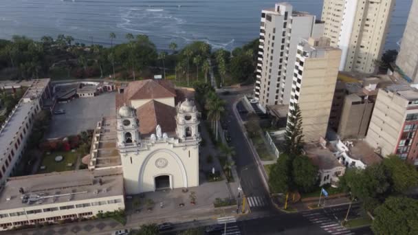 Miraflores Lima Peru Daki Salazar Park Taki Fatima Kilisesi Havadan — Stok video