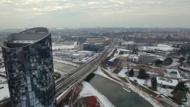 Vue Aérienne Ville Olomouc Par Derrière Grand Bâtiment Paysage Hivernal — Video