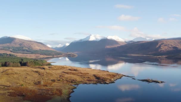 Drónfelvételek Lassan Repülnek Végig Glen Etive Télen Loch Etive Felett — Stock videók