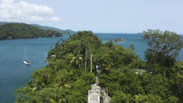 Aerial Brug Van Eilanden Samana Dominicaanse Republiek Voorwaarts Wijd Schot — Stockvideo