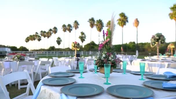 Conjunto Mesa Comedor Para Boda Evento Corporativo — Vídeos de Stock