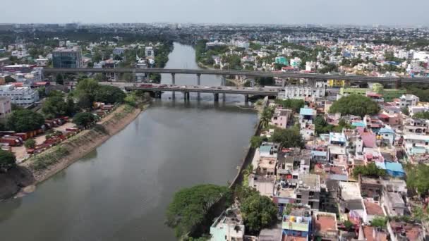 Filmagem Aérea Rio Cooum Passando Pela Cidade Chennai Rio Cooum — Vídeo de Stock