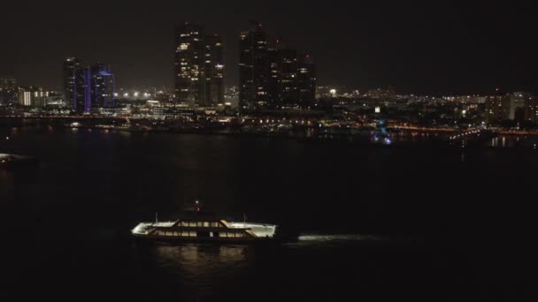 Човни Пливуть Затоці Маямі Вночі Повітряна Сковорода — стокове відео