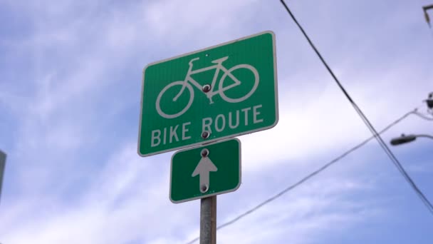 Señal Ruta Bicicleta Las Calles — Vídeo de stock