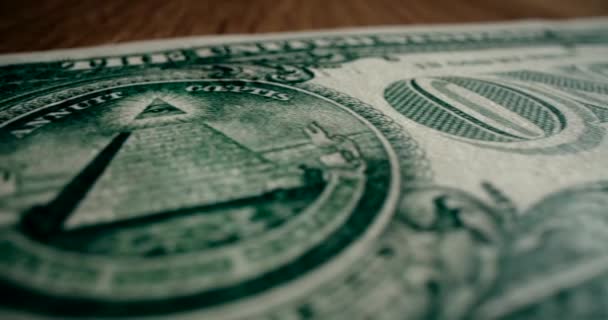 One Dollar Note Close Dolly Shot Macro Wide Angle — Stock Video