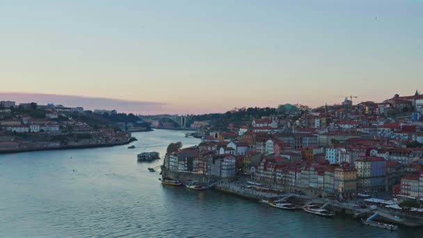 Rzeka Douro Zachodzie Słońca Porto Portugalia — Wideo stockowe