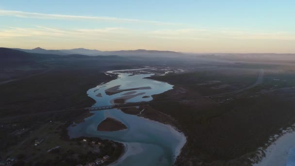 Extrema Breda Flygbilder Över Uilenkraalsmond Mynning Gansbaai Overberg Regionen Sydafrika — Stockvideo