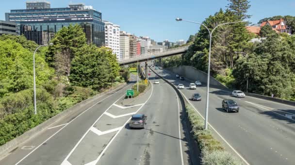 Trafiktiden Går Bilar Väg Och Staden Wellington Huvudstad Nya Zeeland — Stockvideo