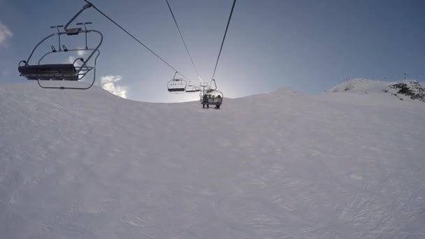 Tignes Alpine Stoeltjeslift Geweldig Uitzicht Winter — Stockvideo