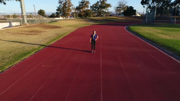 Slow Motion Front Tracking View Female Sprinter Running Track Taken — Stockvideo