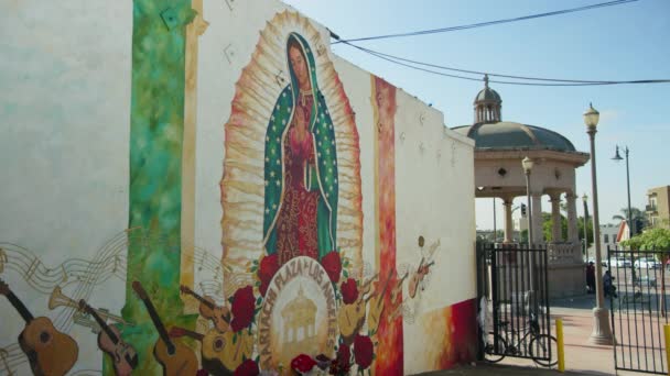 Mariachi Plaza Boyle Heights Szomszédságában Los Angeles Mária Anyja Jézus — Stock videók