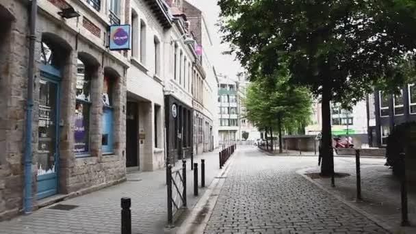 Disparo Alguien Caminando Una Bonita Calle Ciudad Lille Francia — Vídeos de Stock