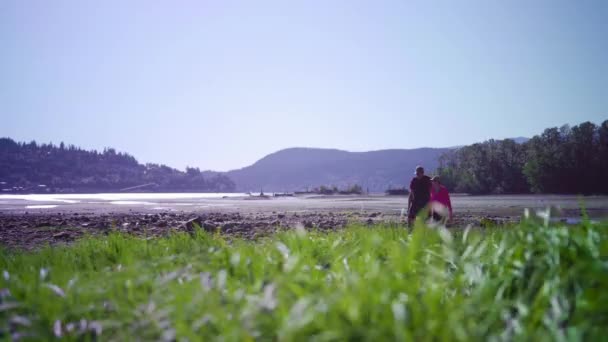 Vieux Couple Retraité Heureux Ayant Une Conversation Promener Long Herbe — Video