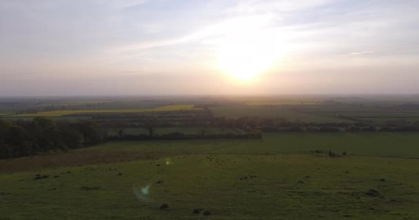 Lincolnshire Countryside Bij Sunset Drone Vlucht Lincolnshire Countryside Uitkijkend Trent — Stockvideo