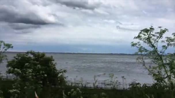 Går Längs Stranden Mörk Dag — Stockvideo