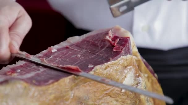 Spanish Ham Being Cutted — Stock Video