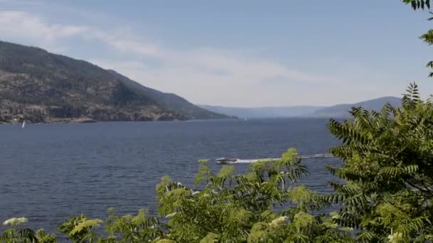 Trage Beweging Motorboot Hard Rijden Het Meer — Stockvideo