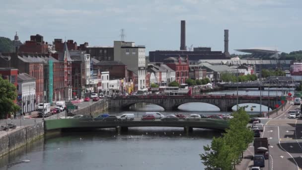 Cork Stad Ierland Tijdens Drukke Uren Dag Met Veel Verkeer — Stockvideo