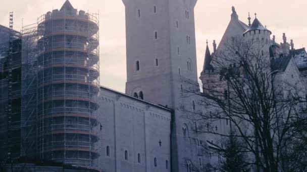 在阿尔卑斯山一座城堡的室外拍摄 游客正在拍照 — 图库视频影像
