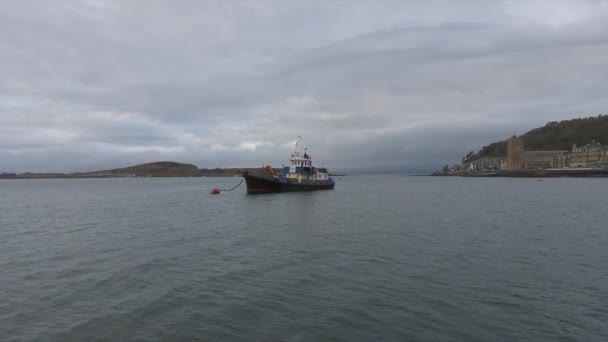 Blick Über Oban Bay Oban Schottland Fischtrawler Vor Anker Oban — Stockvideo