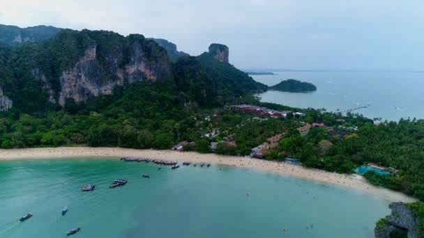 Vliegen Weg Van Rilays Strand Krabi Regio Thailand Prachtige Kleurrijke — Stockvideo