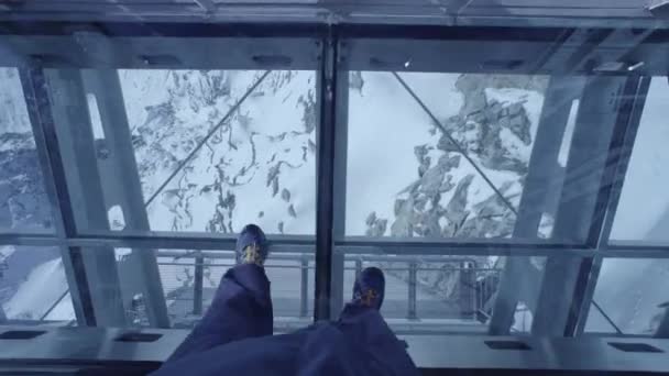 Pov View Glass Snow Feet — Stock Video