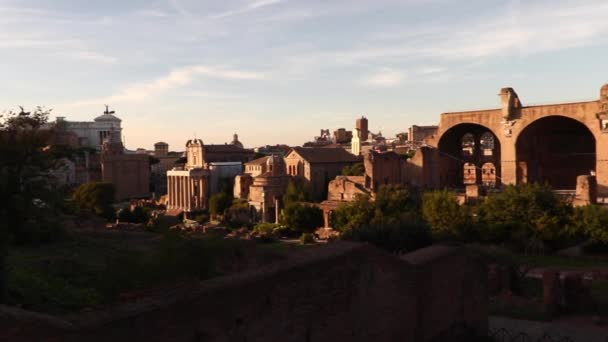 Arquitetura Roma Durante Pôr Sol Tiro Largo — Vídeo de Stock